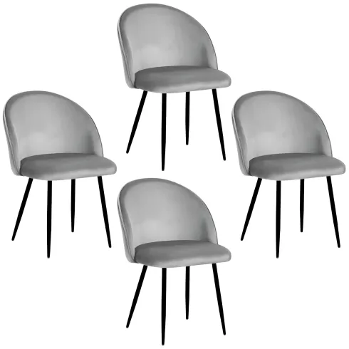 Set 4 Sedie in Velluto Grigio 47x57x78 cm Gambe in Metallo Nero