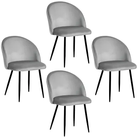 Set 4 Sedie in Velluto Grigio 47x57x78 cm Gambe in Metallo Nero