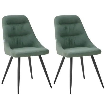 Set 2 Sedie Imbottite in Tessuto Verde Gambe in Metallo Nero