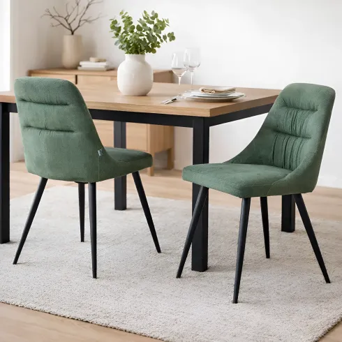 Set 2 Sedie Imbottite in Tessuto Verde Gambe in Metallo Nero