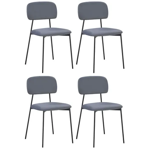 Set 4 Sedie in Vellutino Grigio 44x49x78 cm Struttura in Metallo Nero