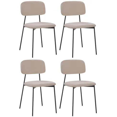 Set 4 Sedie in Vellutino Beige 44x49x78 cm Struttura in Metallo Nero