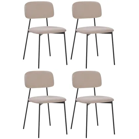 Set 4 Sedie in Vellutino Beige 44x49x78 cm Struttura in Metallo Nero