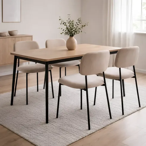 Set 4 Sedie in Vellutino Beige 44x49x78 cm Struttura in Metallo Nero