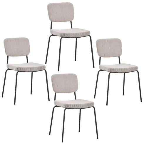Set 4 Sedie in Tessuto Beige 44x55x83 cm Struttura Metallo Nero