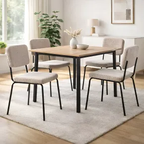 Set 4 Sedie in Tessuto Beige 44x55x83 cm Struttura Metallo Nero 2