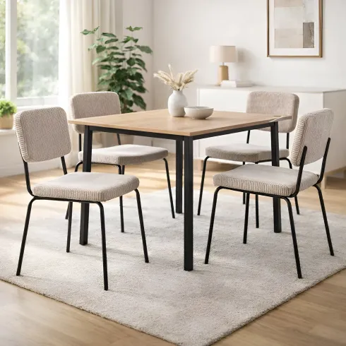 Set 4 Sedie in Tessuto Beige 44x55x83 cm Struttura Metallo Nero