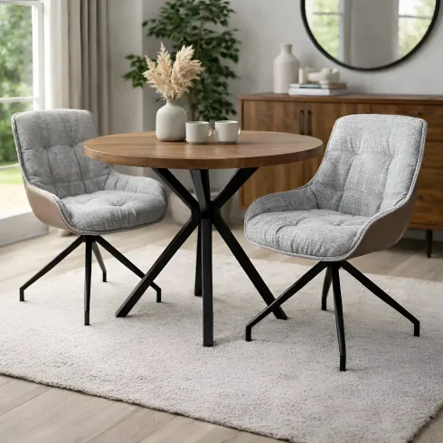 Set 2 Sedie da Pranzo Grigio Chiaro con Base Fissa Gambe in Metallo