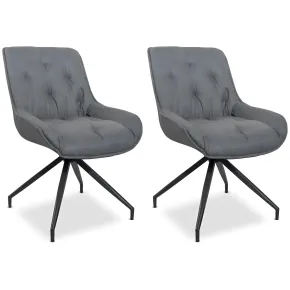 Set 2 Sedie da Pranzo Grigio con Base Fissa Gambe in Metallo Nero
