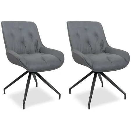 Set 2 Sedie da Pranzo Grigio con Base Fissa Gambe in Metallo Nero