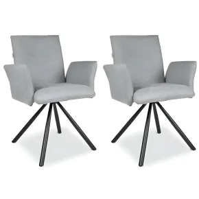 Set 2 Sedie Girevoli in Tessuto Grigio con Gambe in Metallo Nero
