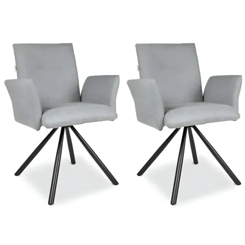 Set 2 Sedie Girevoli in Tessuto Grigio con Gambe in Metallo Nero