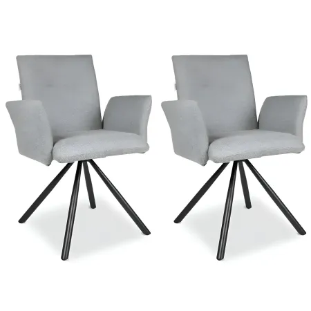 Set 2 Sedie Girevoli in Tessuto Grigio con Gambe in Metallo Nero