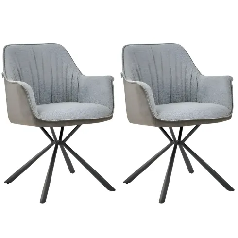 Set 2 Sedie Imbottite in Tessuto Grigio Retro in Ecopelle Gambe Nere