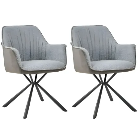 Set 2 Sedie Imbottite in Tessuto Grigio Retro in Ecopelle Gambe Nere