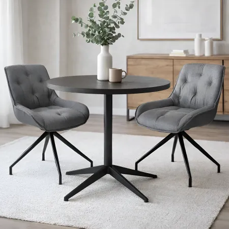 Set 2 Sedie da Pranzo Grigio con Base Fissa Gambe in Metallo Nero