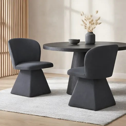 Set 2 Sedie Girevoli in Tessuto Grigio Scuro con Base Piramidale