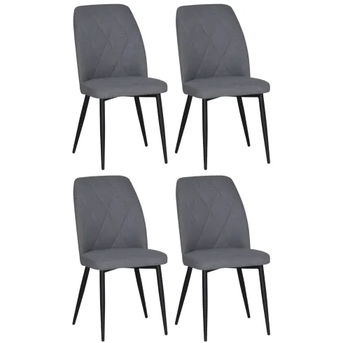 Set 4 Sedie in Tessuto Grigio Eleganti da Pranzo Imbottite Gambe Nere