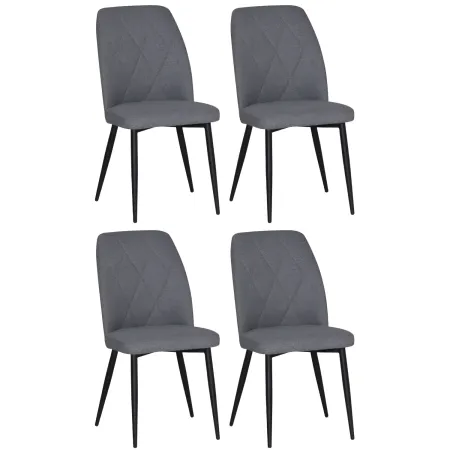 Set 4 Sedie in Tessuto Grigio Eleganti da Pranzo Imbottite Gambe Nere