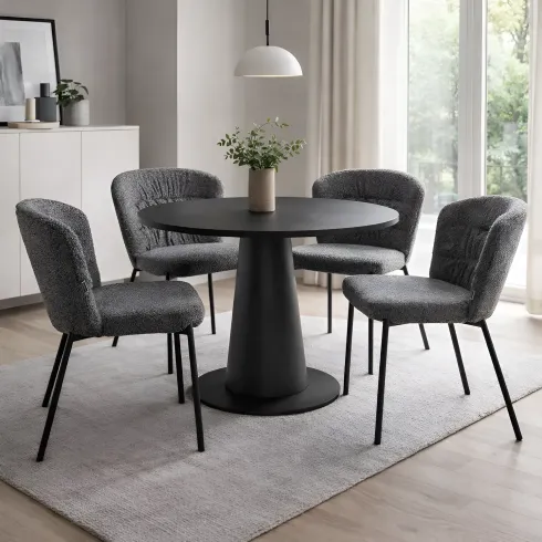 Set 4 Sedie Imbottite Grigio in Tessuto Teddy da Salotto Sala da Pranzo