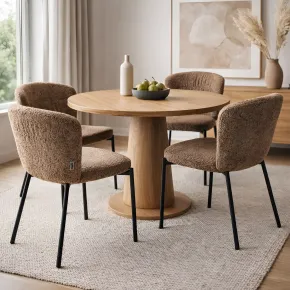 Set 4 Sedie da Pranzo Imbottite in Tessuto Teddy Tortora con Gambe Nere 2