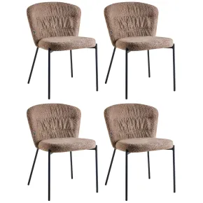 Set 4 Sedie da Pranzo Imbottite in Tessuto Teddy Tortora con Gambe Nere