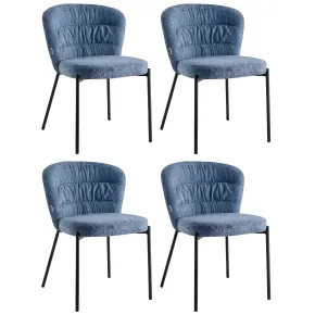 Set 4 Sedie Imbottite in Tessuto Teddy Azzurro Polvere con Gambe Nere