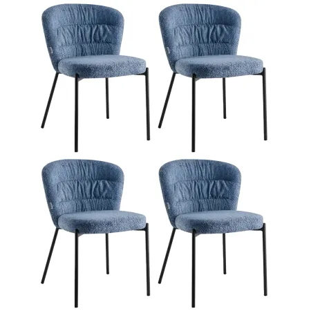 Set 4 Sedie Imbottite in Tessuto Teddy Azzurro Polvere con Gambe Nere