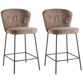 Set 2 Sgabelli da Interno Imbottiti in Tessuto Teddy Tortora Gambe Nere