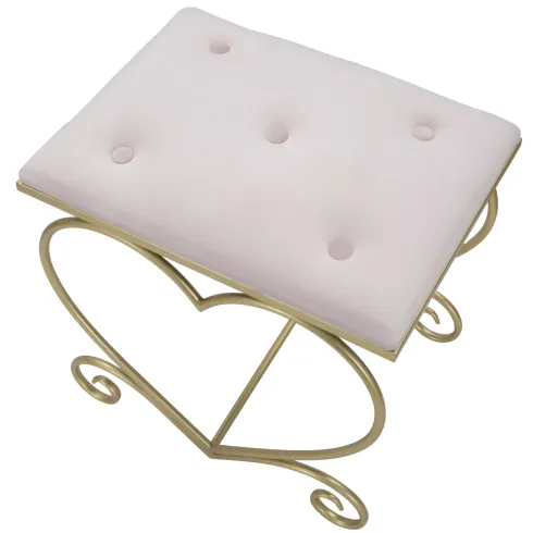 Sgabello Basso Rosa a Cuore in Metallo Oro con Seduta in Velluto