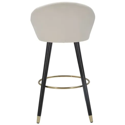 Sgabello da Bar Seduta in Velluto Crema con Gambe in Legno Nero Oro