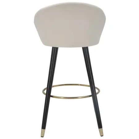 Sgabello da Bar Seduta in Velluto Crema con Gambe in Legno Nero Oro