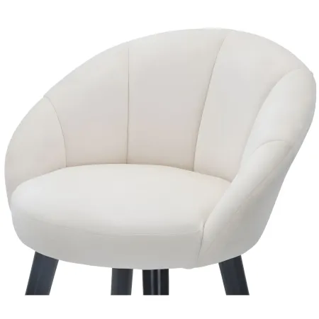 Sgabello da Bar Seduta in Velluto Crema con Gambe in Legno Nero Oro