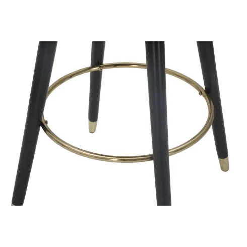 Sgabello da Bar Seduta in Velluto Crema con Gambe in Legno Nero Oro
