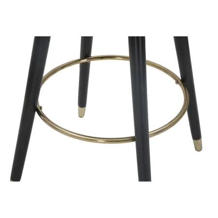 Sgabello da Bar Seduta in Velluto Crema con Gambe in Legno Nero Oro