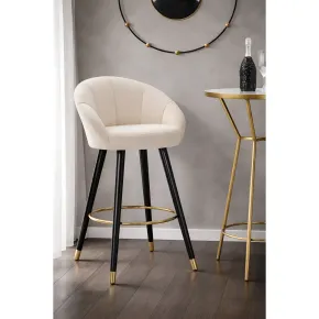 Sgabello da Bar Seduta in Velluto Crema con Gambe in Legno Nero Oro 2