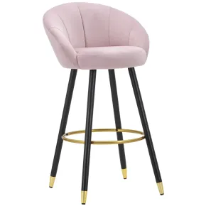 Sgabello da Bar Seduta in Velluto Rosa con Gambe in Legno Nero Oro