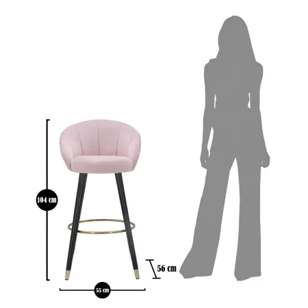 Sgabello da Bar Seduta in Velluto Rosa con Gambe in Legno Nero Oro