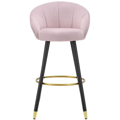 Sgabello da Bar Seduta in Velluto Rosa con Gambe in Legno Nero Oro