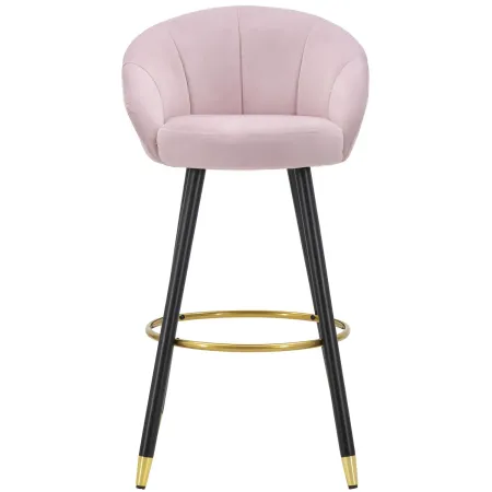 Sgabello da Bar Seduta in Velluto Rosa con Gambe in Legno Nero Oro