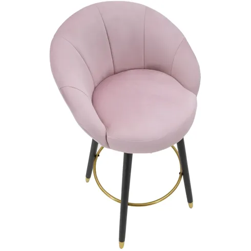 Sgabello da Bar Seduta in Velluto Rosa con Gambe in Legno Nero Oro
