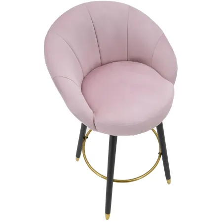 Sgabello da Bar Seduta in Velluto Rosa con Gambe in Legno Nero Oro
