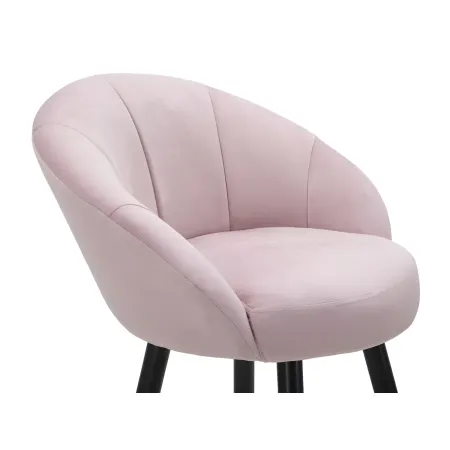 Sgabello da Bar Seduta in Velluto Rosa con Gambe in Legno Nero Oro