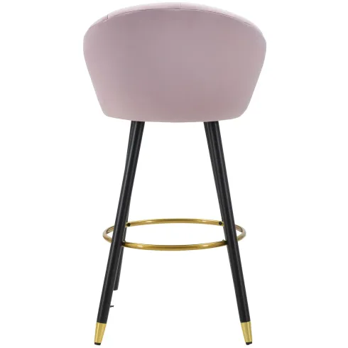Sgabello da Bar Seduta in Velluto Rosa con Gambe in Legno Nero Oro