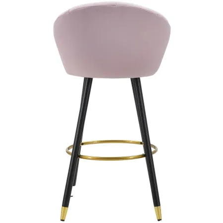 Sgabello da Bar Seduta in Velluto Rosa con Gambe in Legno Nero Oro