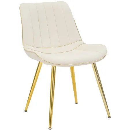 Set 2 Sedie da Pranzo Imbottite Tessuto Crema Finiture Oro Metallo
