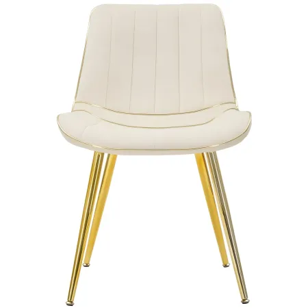 Set 2 Sedie da Pranzo Imbottite Tessuto Crema Finiture Oro Metallo