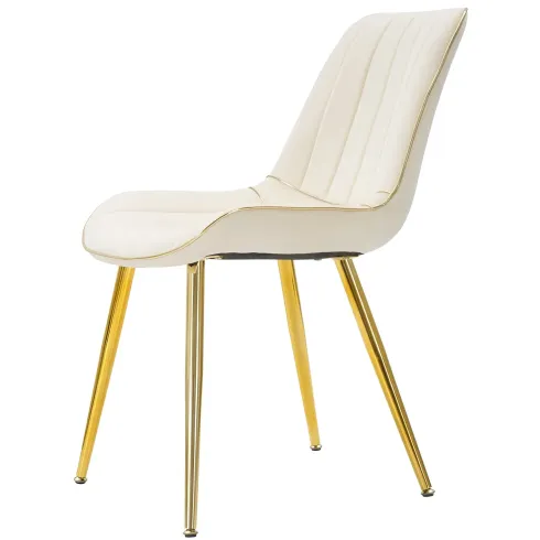 Set 2 Sedie da Pranzo Imbottite Tessuto Crema Finiture Oro Metallo