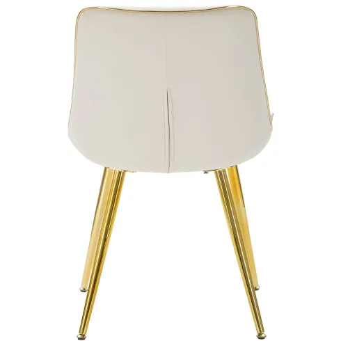 Set 2 Sedie da Pranzo Imbottite Tessuto Crema Finiture Oro Metallo