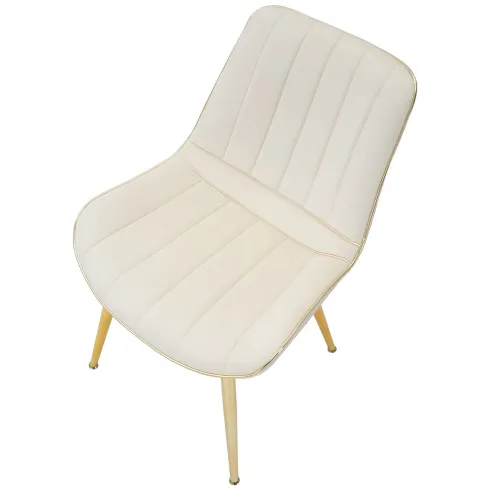 Set 2 Sedie da Pranzo Imbottite Tessuto Crema Finiture Oro Metallo